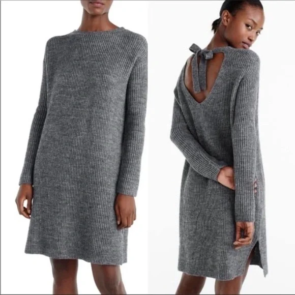 J. Crew | Dresses | J Crew Grey Sweater Dress Ribbed Tie Back Casual Cozy  Wool Blend Womens Medium | Poshmark